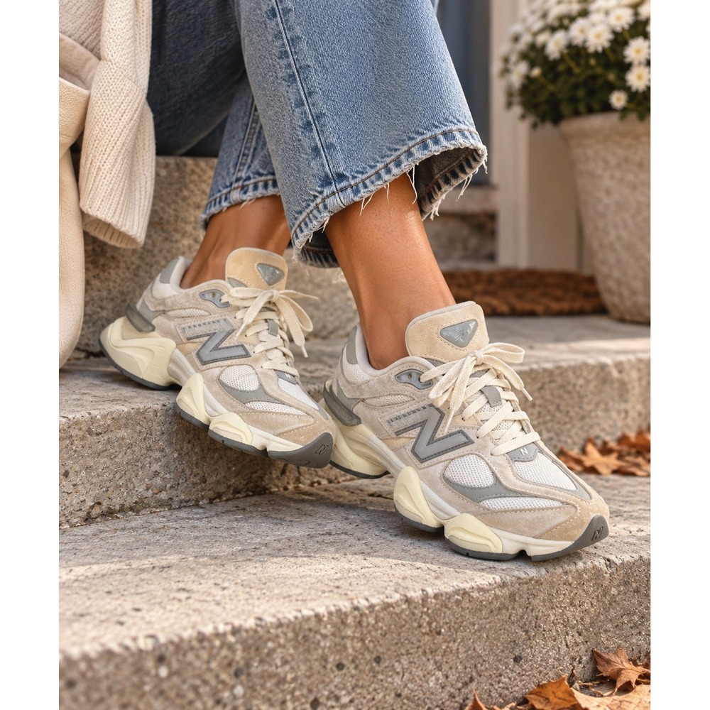 New Balance 9060 Women's Size White Beige Gray Suede Chunky Sneakers